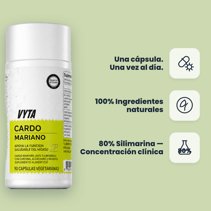 VYTA Cardo Mariano — una cápsula al día, 100% ingredientes naturales, 80% silimarina