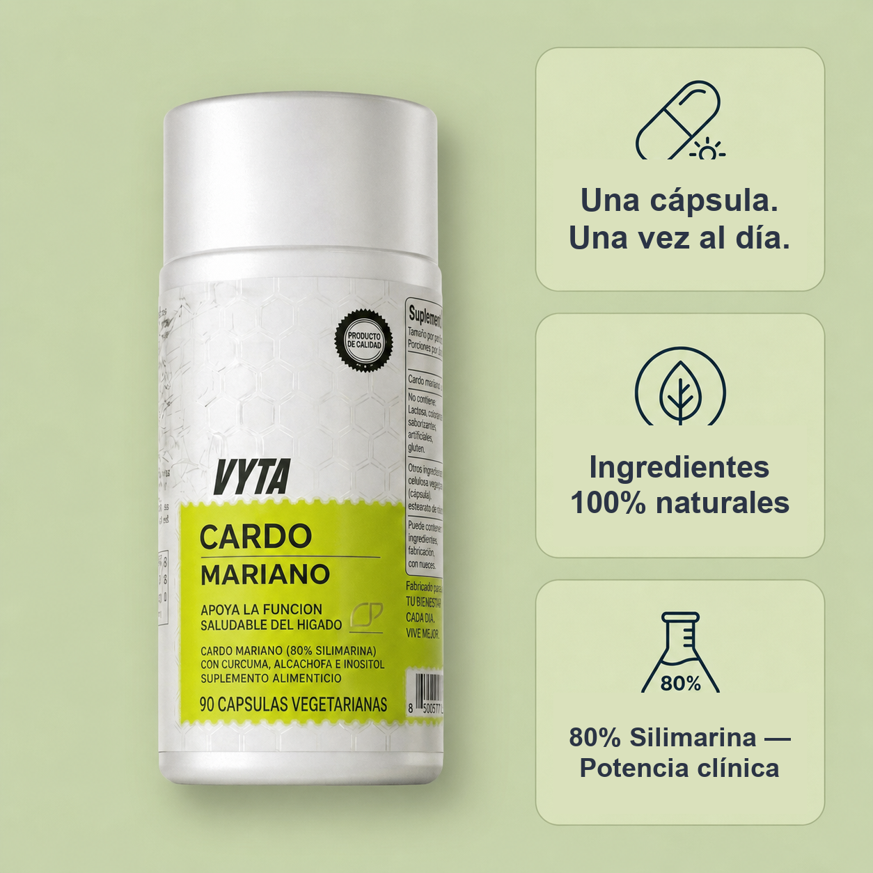 VYTA Cardo Mariano — Detox de Hígado y Colon, 90 cápsulas vegetarianas